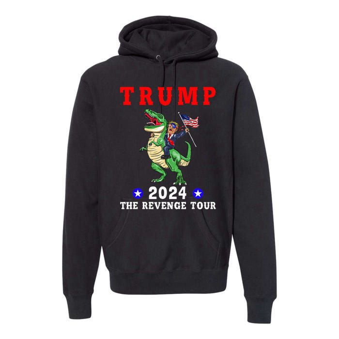 Trump 2024 The Revenge Riding Dinosaur American Flag Premium Hoodie