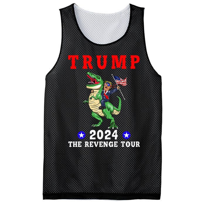 Trump 2024 The Revenge Riding Dinosaur American Flag Mesh Reversible Basketball Jersey Tank