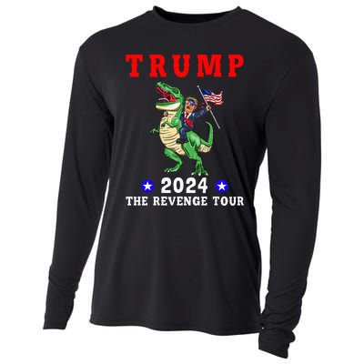 Trump 2024 The Revenge Riding Dinosaur American Flag Cooling Performance Long Sleeve Crew