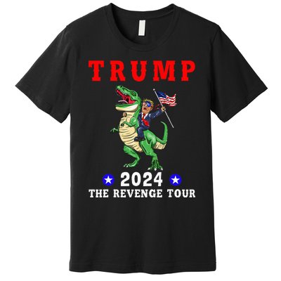 Trump 2024 The Revenge Riding Dinosaur American Flag Premium T-Shirt