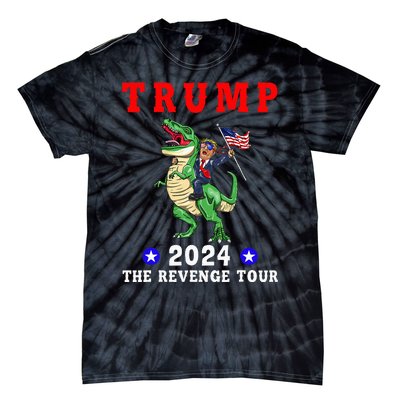 Trump 2024 The Revenge Riding Dinosaur American Flag Tie-Dye T-Shirt