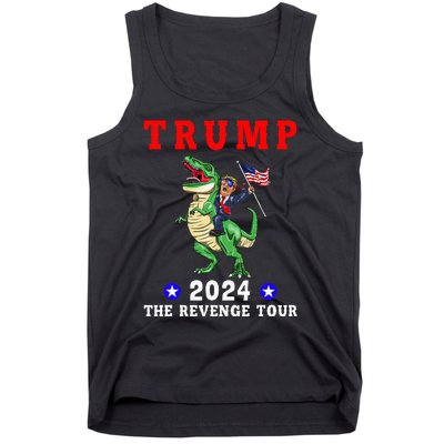 Trump 2024 The Revenge Riding Dinosaur American Flag Tank Top