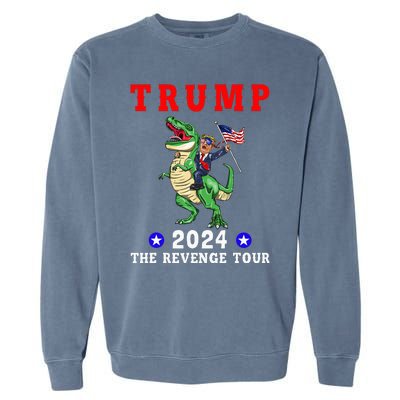 Trump 2024 The Revenge Riding Dinosaur American Flag Garment-Dyed Sweatshirt