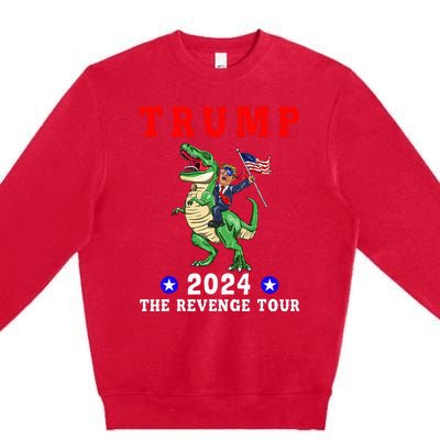 Trump 2024 The Revenge Riding Dinosaur American Flag Premium Crewneck Sweatshirt