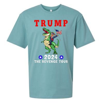 Trump 2024 The Revenge Riding Dinosaur American Flag Sueded Cloud Jersey T-Shirt