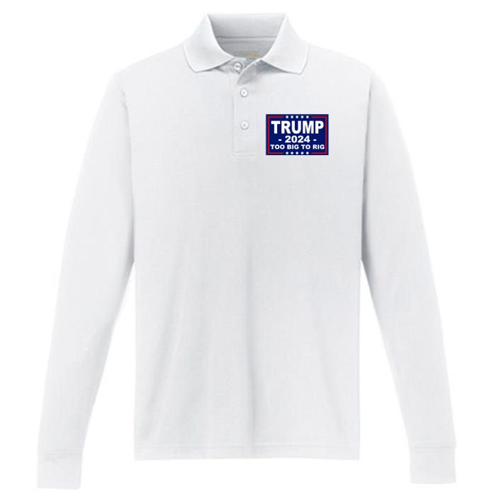 Trump 2024 Too Big To Rig Performance Long Sleeve Polo