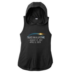 Totality 24 Twice In A Lifetime Total Solar Eclipse 2024 Ladies PosiCharge Tri-Blend Wicking Draft Hoodie Tank