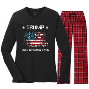 Trump 2024 Take America Back Donald Trump 2024 President Women's Long Sleeve Flannel Pajama Set 