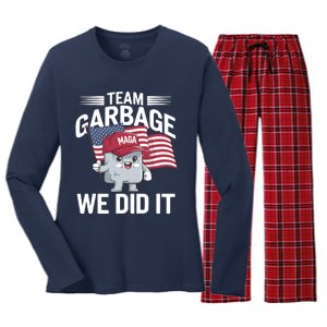 Trump 2024 Team Garbage Victory Trump 47th President Women's Long Sleeve Flannel Pajama Set 