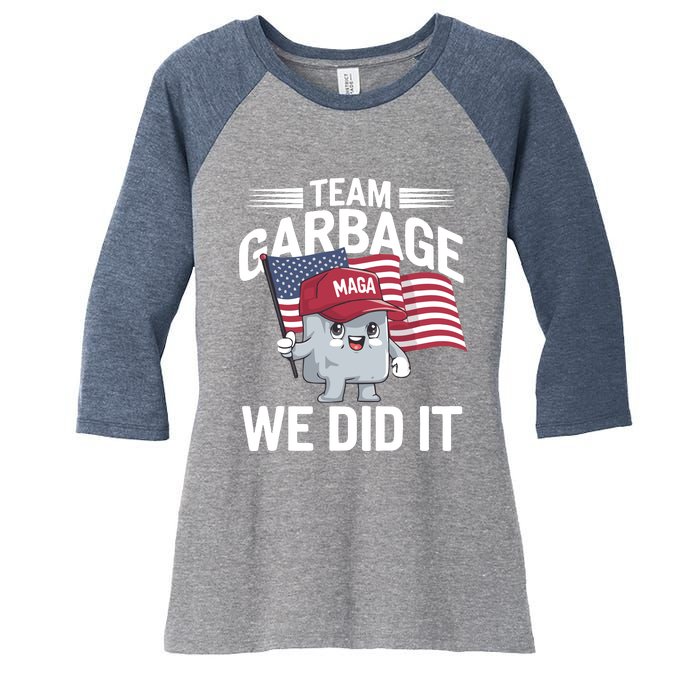 Trump 2024 Team Garbage Victory Trump 47th President Women's Tri-Blend 3/4-Sleeve Raglan Shirt