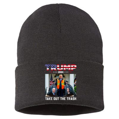 Trump 2024 Take Out The Trash Funny Trump Garbage Man Sustainable Knit Beanie