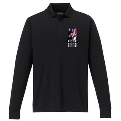 Trump 2024 Trump Fist Pumped Fight Pray For Trump America Performance Long Sleeve Polo