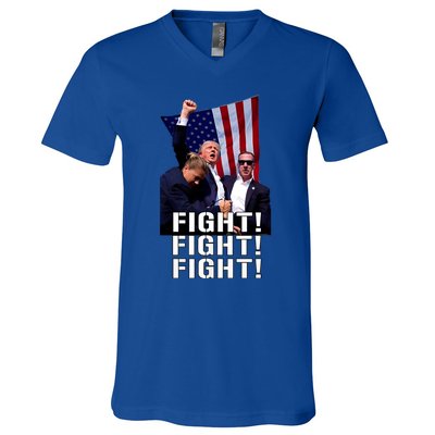 Trump 2024 Trump Fist Pumped Fight Pray For Trump America V-Neck T-Shirt