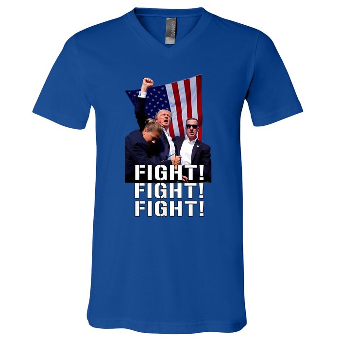 Trump 2024 Trump Fist Pumped Fight Pray For Trump America V-Neck T-Shirt