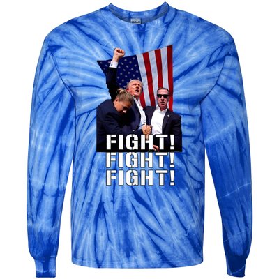 Trump 2024 Trump Fist Pumped Fight Pray For Trump America Tie-Dye Long Sleeve Shirt