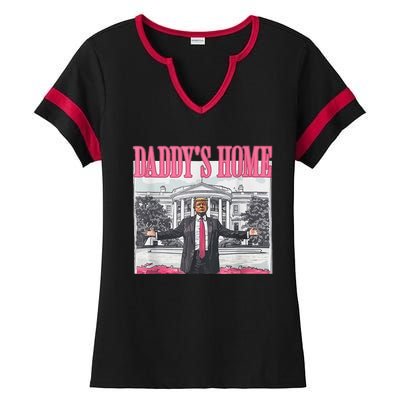 Trump 2024 Take America Back DaddyS Home Trump Pink 2024 Ladies Halftime Notch Neck Tee