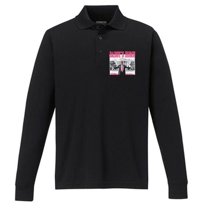 Trump 2024 Take America Back Daddys Home Trump Performance Long Sleeve Polo