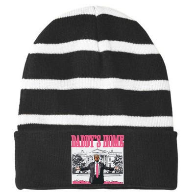 Trump 2024 Take America Back Daddys Home Trump Striped Beanie with Solid Band