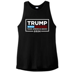 Trump 2024 Take America Back Stars & Stripes USA Vote Ladies PosiCharge Tri-Blend Wicking Tank