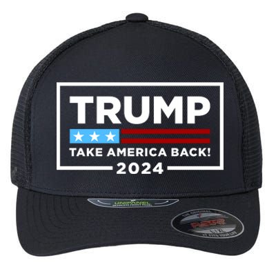 Trump 2024 Take America Back Stars & Stripes USA Vote Flexfit Unipanel Trucker Cap