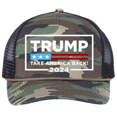 Trump 2024 Take America Back Stars & Stripes USA Vote Retro Rope Trucker Hat Cap