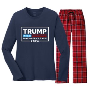 Trump 2024 Take America Back Stars & Stripes USA Vote Women's Long Sleeve Flannel Pajama Set 