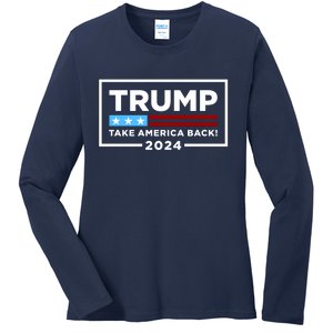 Trump 2024 Take America Back Stars & Stripes USA Vote Ladies Long Sleeve Shirt