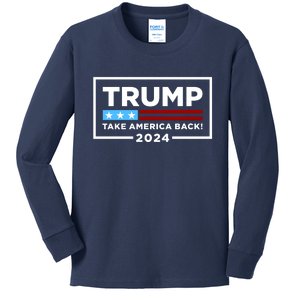 Trump 2024 Take America Back Stars & Stripes USA Vote Kids Long Sleeve Shirt