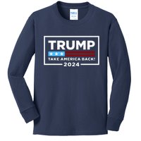 Trump 2024 Take America Back Stars & Stripes USA Vote Kids Long Sleeve Shirt