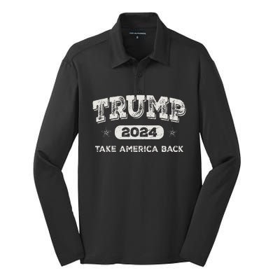 Trump 2024 Take America Back American Flag Trump 2024 Gifts Silk Touch Performance Long Sleeve Polo