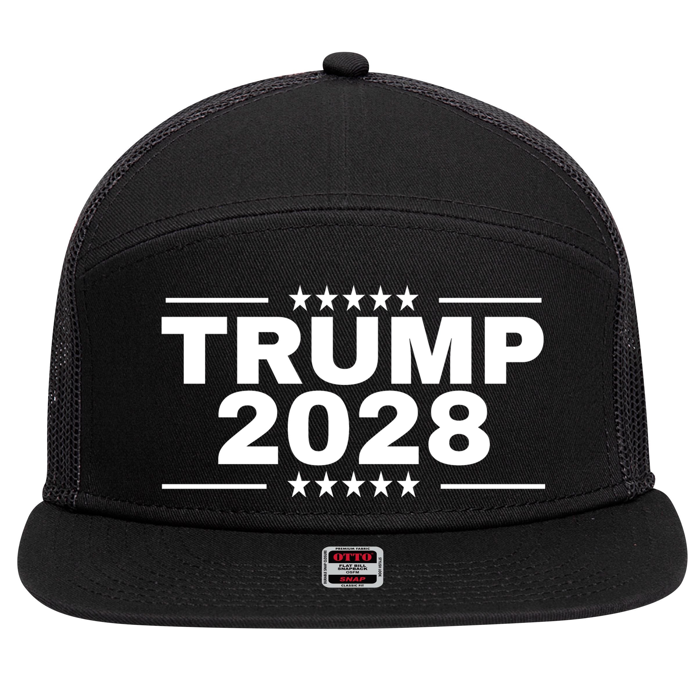 Trump 2028 7 Panel Mesh Trucker Snapback Hat