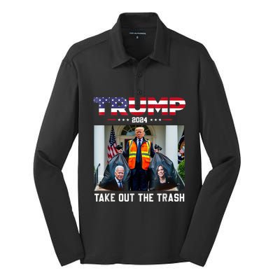 Trump 2024 Take Out The Trash Funny Trump Garbage Man Silk Touch Performance Long Sleeve Polo