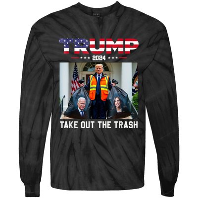 Trump 2024 Take Out The Trash Funny Trump Garbage Man Tie-Dye Long Sleeve Shirt