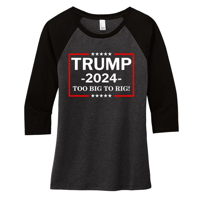 Trump 2024 Too Big To Rig Women's Tri-Blend 3/4-Sleeve Raglan Shirt