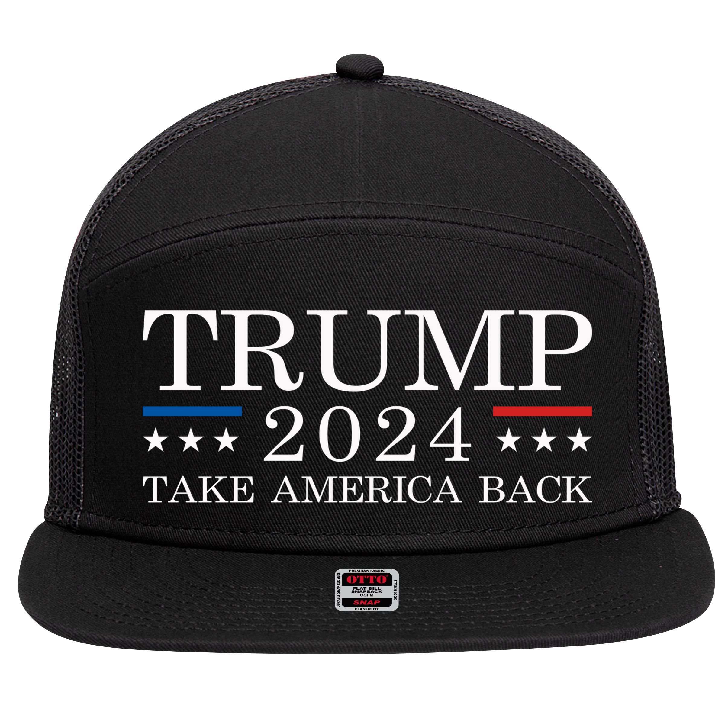 Trump 2024 Take America Back 7 Panel Mesh Trucker Snapback Hat
