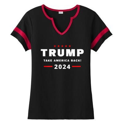 Trump 2024 Take America Back Front On The Back Ladies Halftime Notch Neck Tee