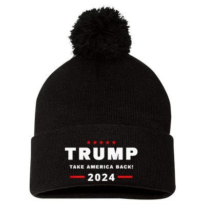 Trump 2024 Take America Back Front On The Back Pom Pom 12in Knit Beanie
