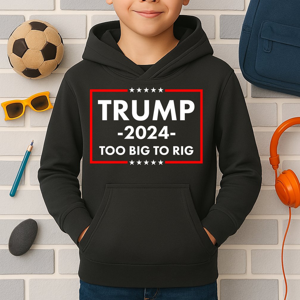 Trump 2024 Too Big To Rig Kids Hoodie