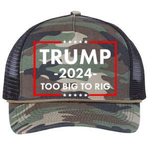 Trump 2024 Too Big To Rig Retro Rope Trucker Hat Cap