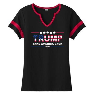 Trump 2024 Take America Back Usa Ladies Halftime Notch Neck Tee