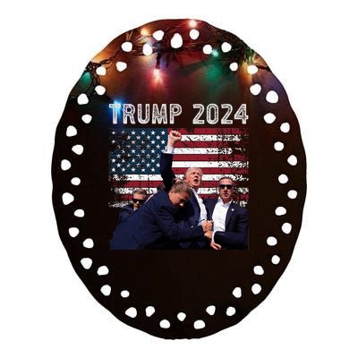 Trump 2024 Us Flag Donald Trump Election Rally Shooting 2024 Ceramic Oval Ornament