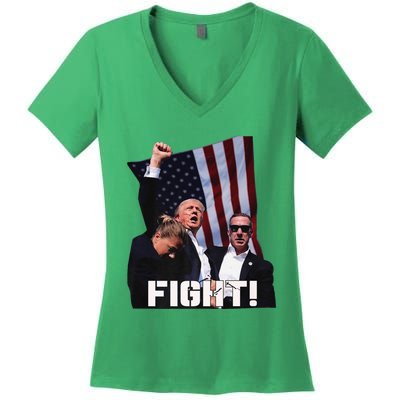 Trump 2024 Us Flag Donald Trump Election Rally Shooting 2024 Women's V-Neck T-Shirt