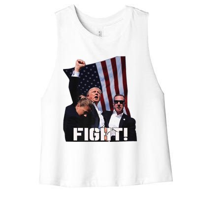 Trump 2024 Us Flag Donald Trump Election Rally Shooting 2024 Women's Racerback Cropped Tank