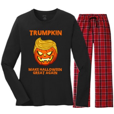 Trumpkin 2024 Usa Make Halloween Great Again Women's Long Sleeve Flannel Pajama Set 