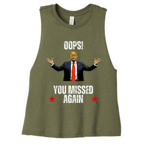 Trump 2024 Us President Patriotic American Oops Missed Again Women's Racerback Cropped Tank