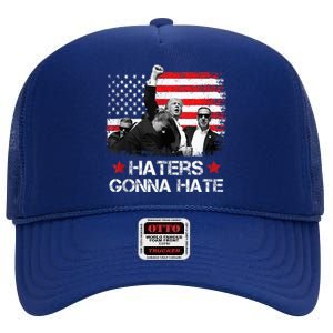 Trump 2024 Us Flag Donald Trump Election Rally Shooting 2024 High Crown Mesh Back Trucker Hat