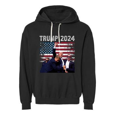 Trump 2024 Us Flag Donald Trump Election Rally Shooting 2024 Garment-Dyed Fleece Hoodie