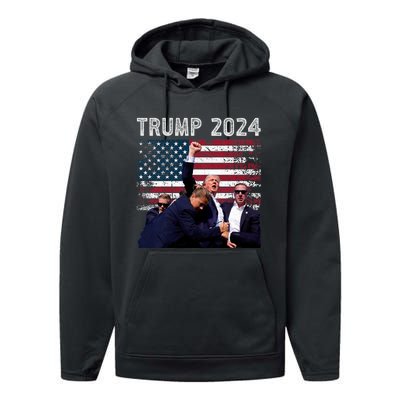 Trump 2024 Us Flag Donald Trump Election Rally Shooting 2024 Performance Fleece Hoodie