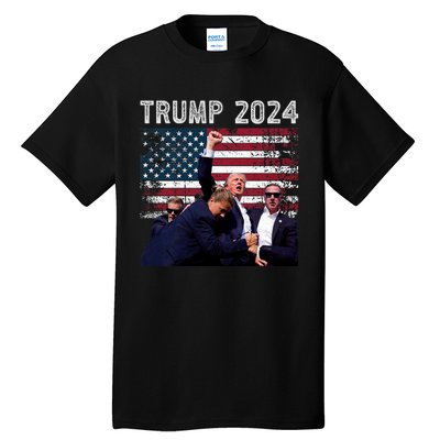 Trump 2024 Us Flag Donald Trump Election Rally Shooting 2024 Tall T-Shirt