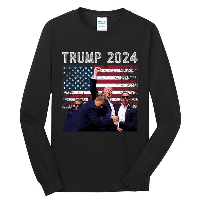 Trump 2024 Us Flag Donald Trump Election Rally Shooting 2024 Tall Long Sleeve T-Shirt